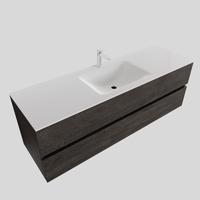 Badkamermeubel Hugo Hangend 150x50x45cm MDF Wood Dark Brown Solid Surface Wastafel 1 Kraangat Midden met 2 Lades