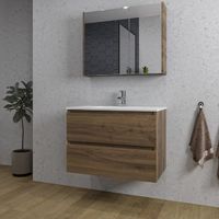 Adema Chaci Badkamermeubelset - 80x46x55cm - 1 keramische wasbak wit - 1 kraangat - 2 lades - Spiegelkast - noten (hout) SW718697/SW804531/SW812067/SW812073