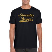 Stoerste broer cadeau t-shirt met gouden glitters op zwart heren - thumbnail