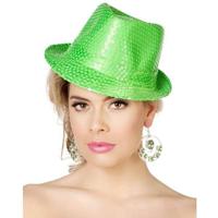 Hoed Popstar met pailletten fluor groen