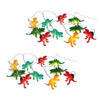 Lichtsnoeren- 2x - dinosaurus - 200 cm - op batterij - warm wit - 10 dino led lampjes