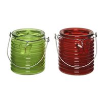 Citronella kaars - 2x - in windlicht - groen en rood - 20 branduren - citrusgeur