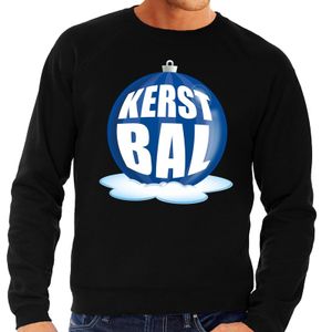 Foute feest kerst sweater met blauwe kerstbal op zwarte sweater voor heren 2XL (56)  -