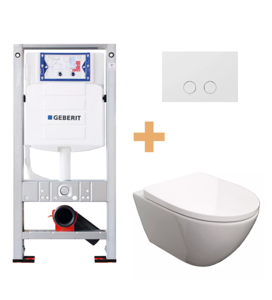 Luca Varess Moreno hangend toilet hoogglans wit randloos SilentFlush met Geberit Sigma inbouwspoelreservoir UP320 met Burda frame en bedieningspaneel