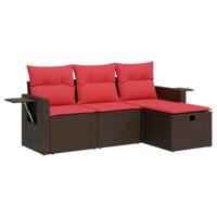 vidaXL 4-delige Loungeset met kussens poly rattan bruin