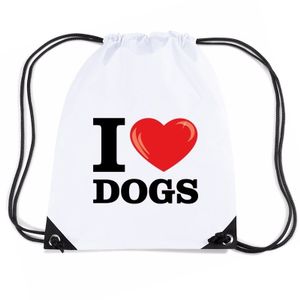 Nylon I love dogs/ honden rugzak wit met rijgkoord