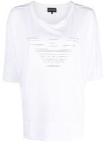 Emporio Armani t-shirt à logo strassé - Blanc