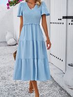 Loose V Neck Casual Dress With No - thumbnail