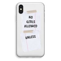 No Girls Allowed Unless: iPhone XS Transparant Hoesje