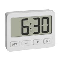 TFA Dostmann digitale mini klok, 60.2036.02, met alarmfunctie, stopwatch, timer, ideaal voor op reis dankzij sleutelvergrendeling, geschikt voor examens, kwarts klok, klein en compact, wit