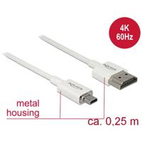 Delock 85147 HDMI-kabel HDMI Aansluitkabel HDMI-A-stekker, HDMI-micro-D-stekker 0.25 m Wit 4K UHD, Vergulde steekcontacten - thumbnail