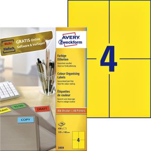 Etiket Avery Zweckform 3459 105x148mm A6 geel 400stuks