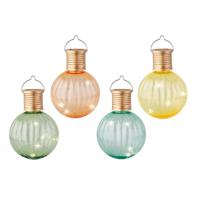 Lampion solar verlichting - set 4x - groen/turquoise/geel/oranje - 11 cm - LED