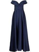 Marchesa Notte robe longue Duchess à fini satiné - Bleu