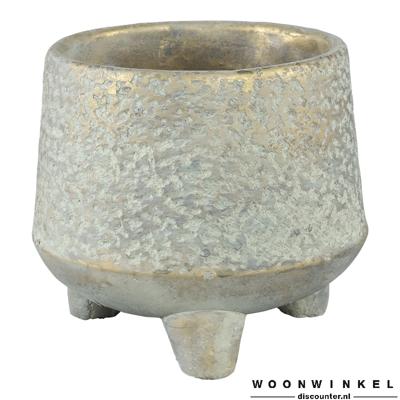 Ptmd dorian grijs keramieke pot op voetstuk rond l