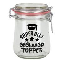 Cadeau voorraadpot - geslaagd - glas - 10 x 7,5 cm - 720 ml - afgestudeerd cadeau - snoeppot