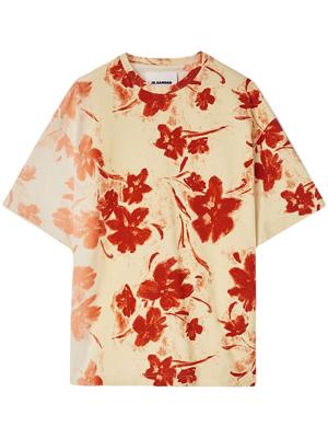 Jil Sander T-shirt met bloemenprint - Beige