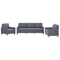 vidaXL 3-delige Loungeset met kussens fluweel donkergrijs, sofa, fluwelen bank, banken set, loungebank, bankenset, loungeset, lounge set, moderne bank