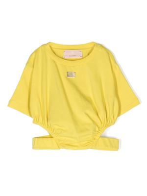 Elisabetta Franchi La Mia Bambina T-shirt met logoplakkaat en uitgesneden details - Geel