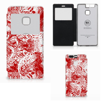 Book Cover Huawei P9 Angel Skull Rood