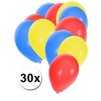 30x ballonnen setje blauw-rood-geel - thumbnail