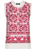 Dolce & Gabbana Majolica-print silk tank top - Blanc