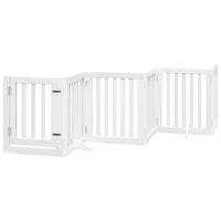 vidaXL Hondenhek inklapbaar met deur 9 panelen 450 cm populierhout wit, hondenhekje, veiligheidshekje, honden hek, veiligheidshek, babyhekje