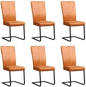 Set van 6 Cognac leren industriële eetkamerstoelen Dare - poot vierkant zwart - Vintage Leer Cognac (cognac leer)