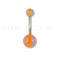 Navelpiercing acryl grijs oranje glitter