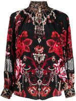 Camilla blouse fleurie à col montant - Noir