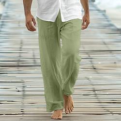 Voor heren Broek Zomerbroek Wijde broek Strandbroeken Vrijetijdsbroek Trekkoord Voorvak Recht been Effen Comfort Zacht Volledige lengte Yoga Feestdagen Strand Modieus Hawaii Zwart Wit Lightinthebox