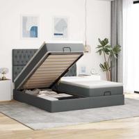 vidaXL Ottoman bed met matrassen en LED's 200x200cm stof donkergrijs, bedframe, ottoman bedframe, bedframe met opbergruimte onder het bed