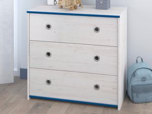 Commode SMOOKIE 3 lades witte pijnboom/blauw