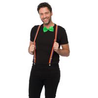 Carnaval verkleedset bretels en strik - regenboog - groen - volwassenen/unisex - feestkleding