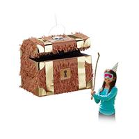 Relaxdays pinata schatkist, ophangen, zelf vullen, HBD: 27 x 30 x 23 cm, voor kinderen, jongens, verjaardag, bruin