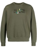 Maison Kitsuné sweat en coton à fleurs brodées - Vert - thumbnail