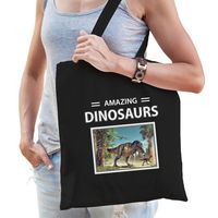 T-rex dinosaurus tasje zwart volwassenen en kinderen - amazing dinosaurs kado boodschappen tas - thumbnail