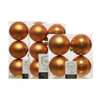 Kerstversiering kunststof kerstballen cognac bruin 6-8-10 cm pakket van 22x stuks