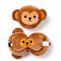 Relaxeazzz Aap knuffel/reiskussen/slaapmasker - 2-in-1 set - voor kinderen   -