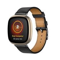 By Qubix - Compatible met Fitbit Versa 3/4 & Sense 1/2 leren bandje - Zwart - Compatible fitbit bandje