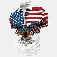 Voor heren POLO Shirt Polo met rits Golfshirt Grafische prints Adelaar Amerikaanse vlag Strijkijzer Wit Rood blauw Bruin Donkerblauw Buiten Straat Korte Mouw Vetoketju Afdrukken Kleding Modieus Lightinthebox - thumbnail