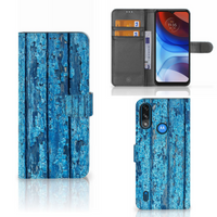 Motorola Moto E7i Power | E7 Power Book Style Case Wood Blue - thumbnail