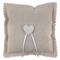 Bruiloft/huwelijk trouwringen kussentje/ringkussen - jute look - beige - 15 x 15 cm