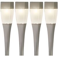 Set van 4x stuks solar tuinlamp/prikspot zilver op zonne-energie 26 cm