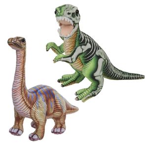 Speelgoed set van 2x pluche dino knuffels T-Rex en Apatosaurus van 30 cm