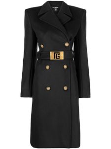 Balmain manteau ceinturée en laine à boutonnière croisée - Noir