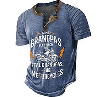 vaderdag papa shirts motorfiets vintage heren 3d shirt voor verjaardag | bruin zomerkatoen | henley raglan letter grafische prints kleding outdoor dagelijks korte mouwen patchwork plooien mode Lightinthebox - thumbnail