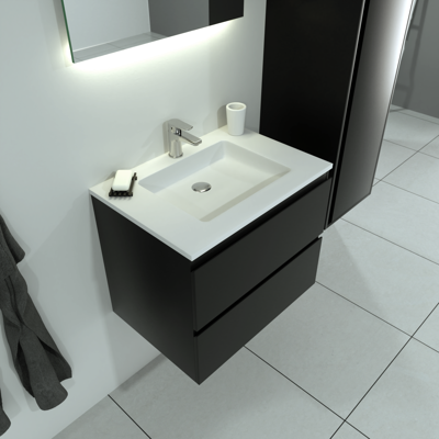 SaniGoods Sally badmeubel mat zwart 60cm met solid surface wastafel SaniGoods Sally badmeubel mat zwart 60cm met solid surface wastafel