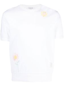 Thom Browne t-shirt en coton à fleurs brodées - Blanc