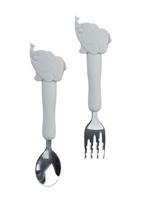 Saro bestekset Little Elephants siliconen/RVS grijs 2-delig